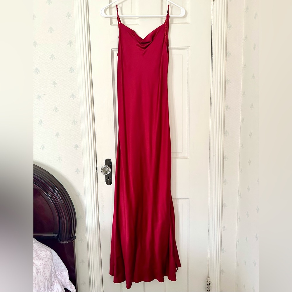 Vintage Silky Maxi Dress with Sequin Trim